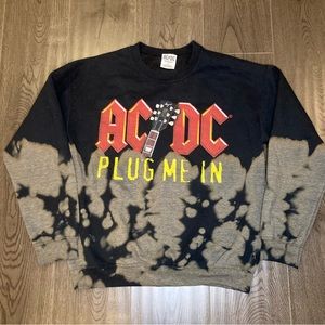 3 for$15 AC/DC Men's Plug Me In Sweatshirt Bleached Tie Dye Sweater Size